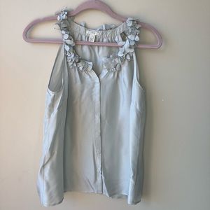 Silky light gray, sleeveless blouse